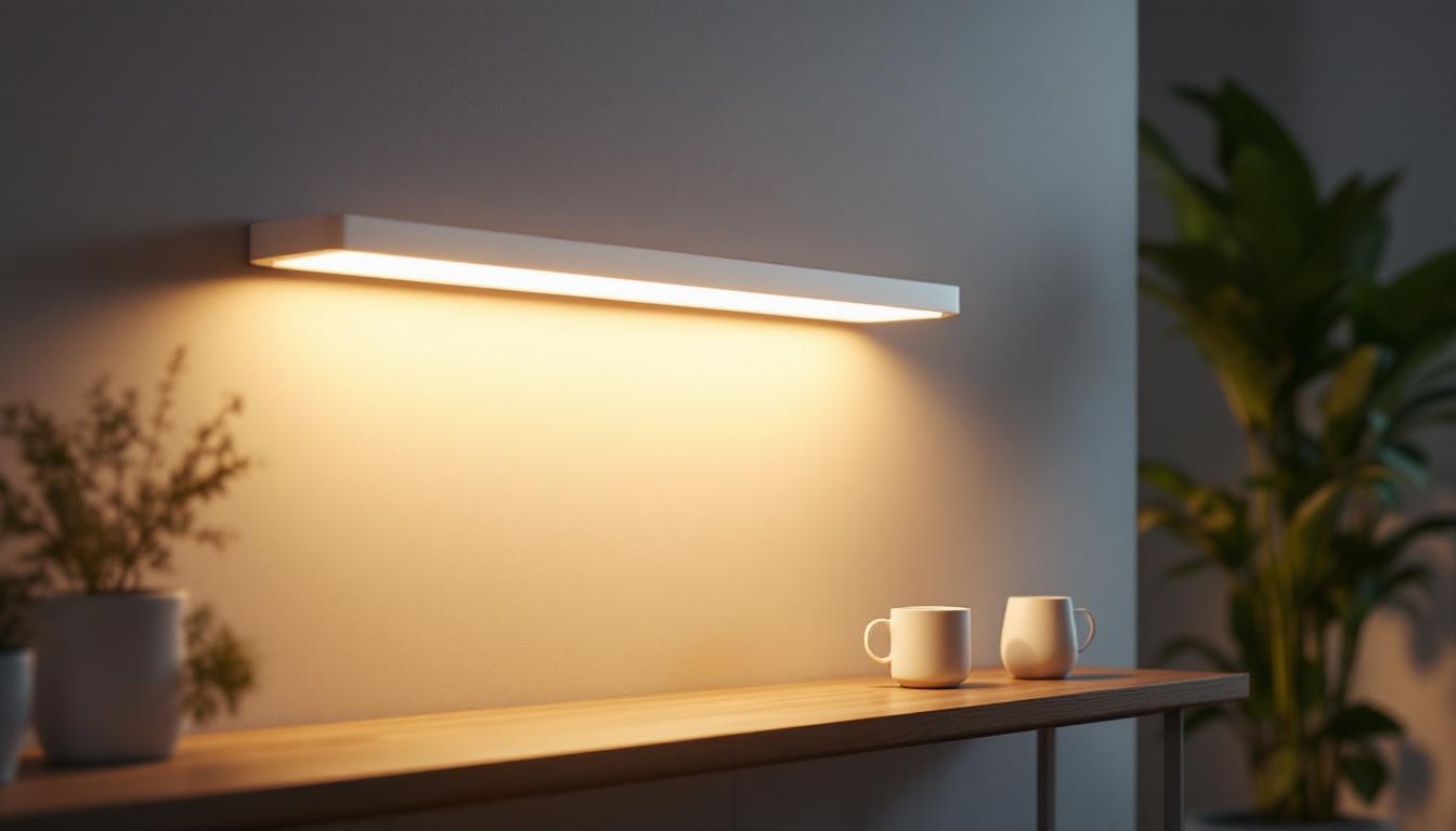 A photograph of a sleek and modern fluorescent luminaire in a well-lit