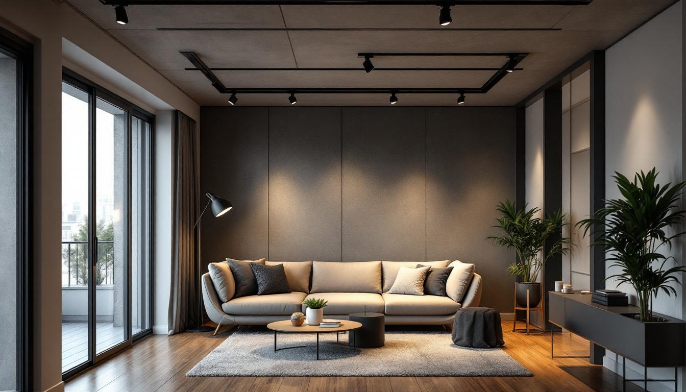 A photograph of a well-designed track lighting installation in a stylish interior setting