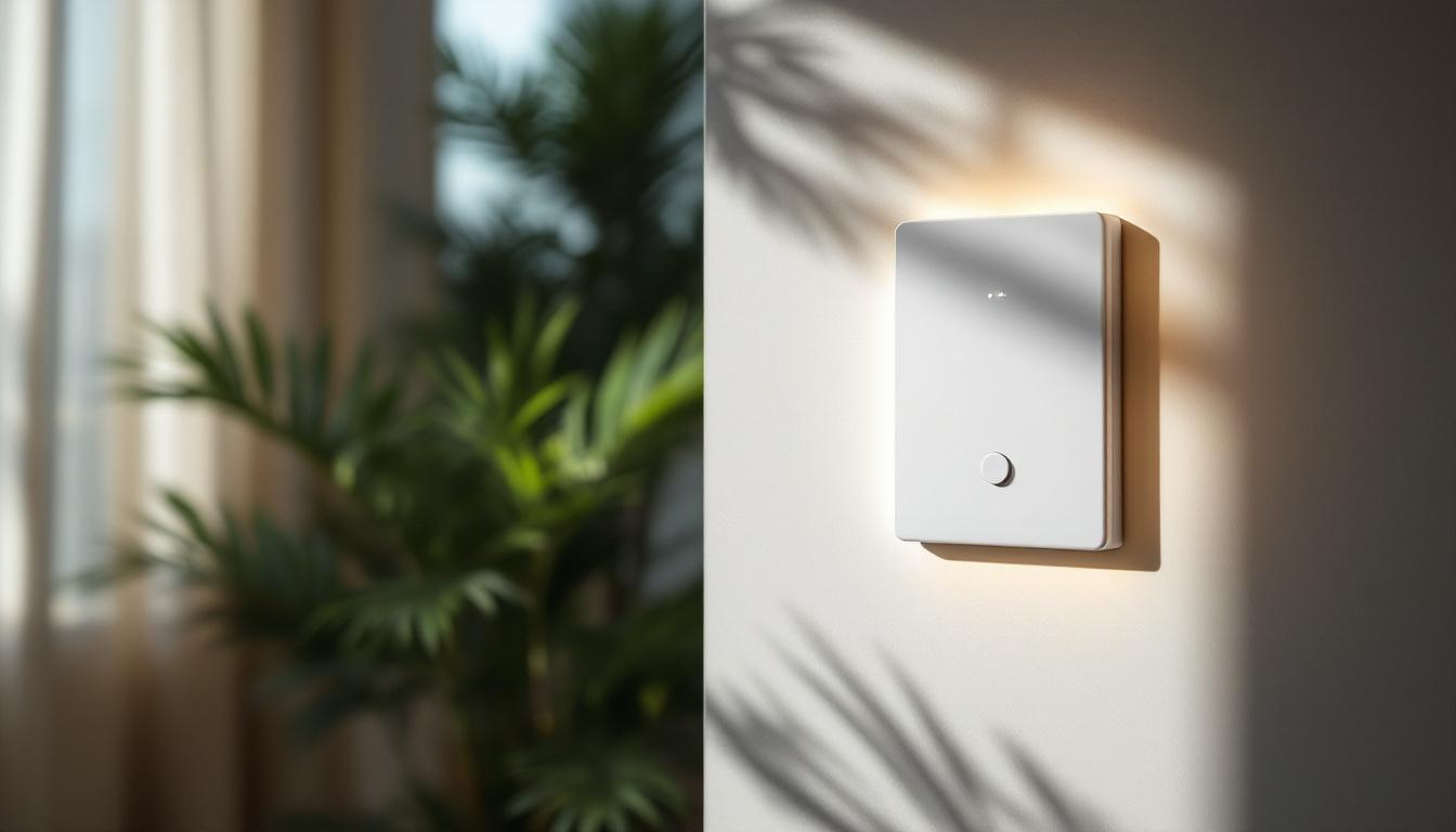 A photograph of a beautifully lit room showcasing a light detector switch in action