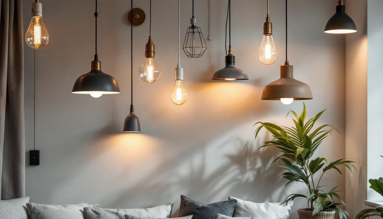 A photograph of a beautifully designed apartment interior featuring a variety of stylish light fixtures that showcase both their aesthetic appeal and functional lighting