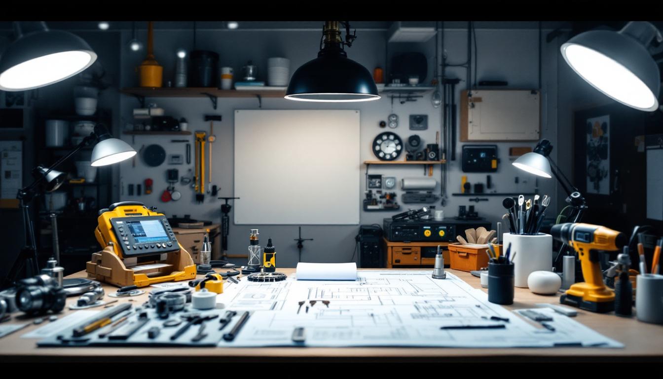 A photograph of a well-organized workspace featuring various wholesale lighting parts