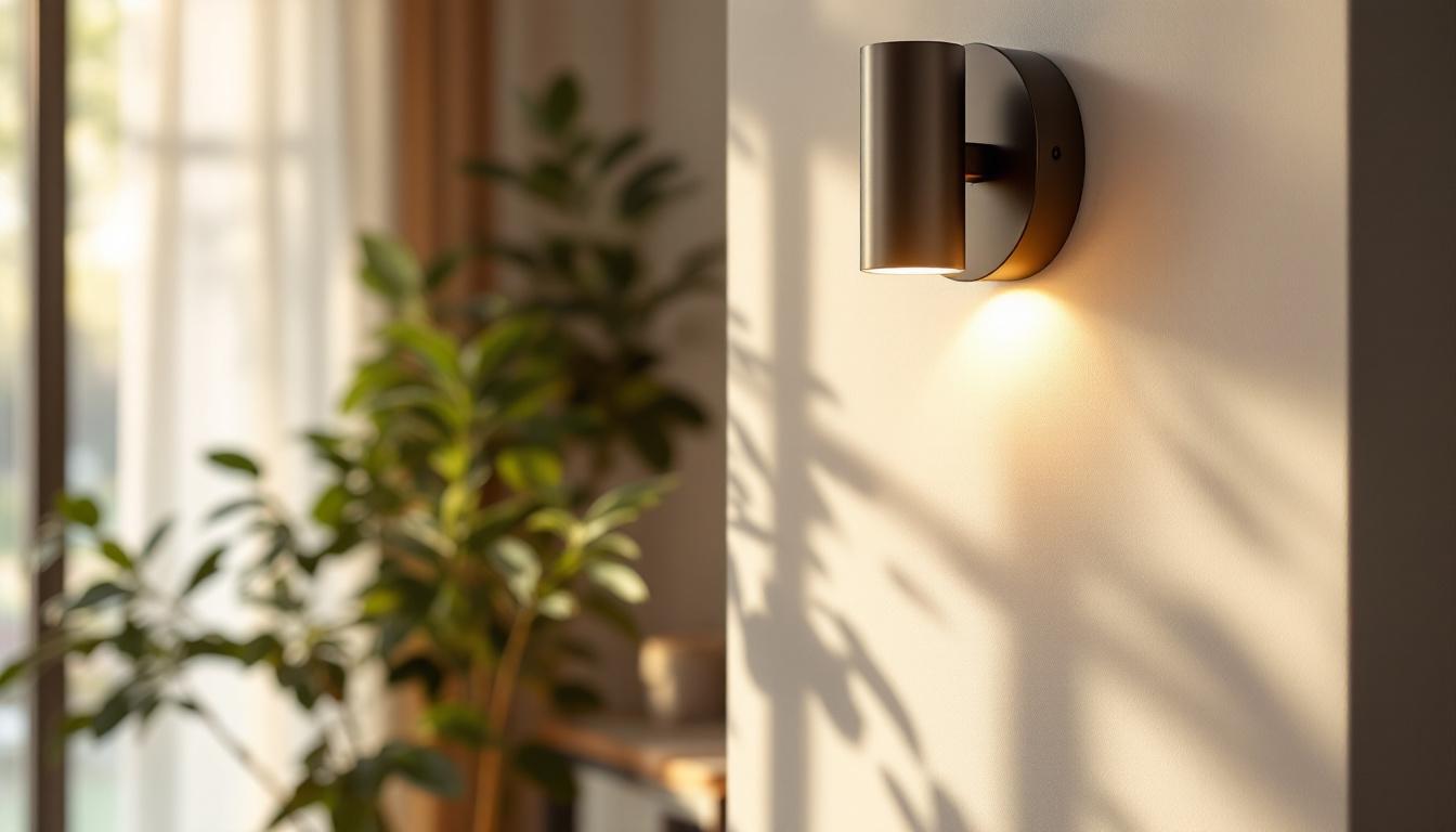 A photograph of a stylishly designed flat wall sconce in a well-lit interior setting