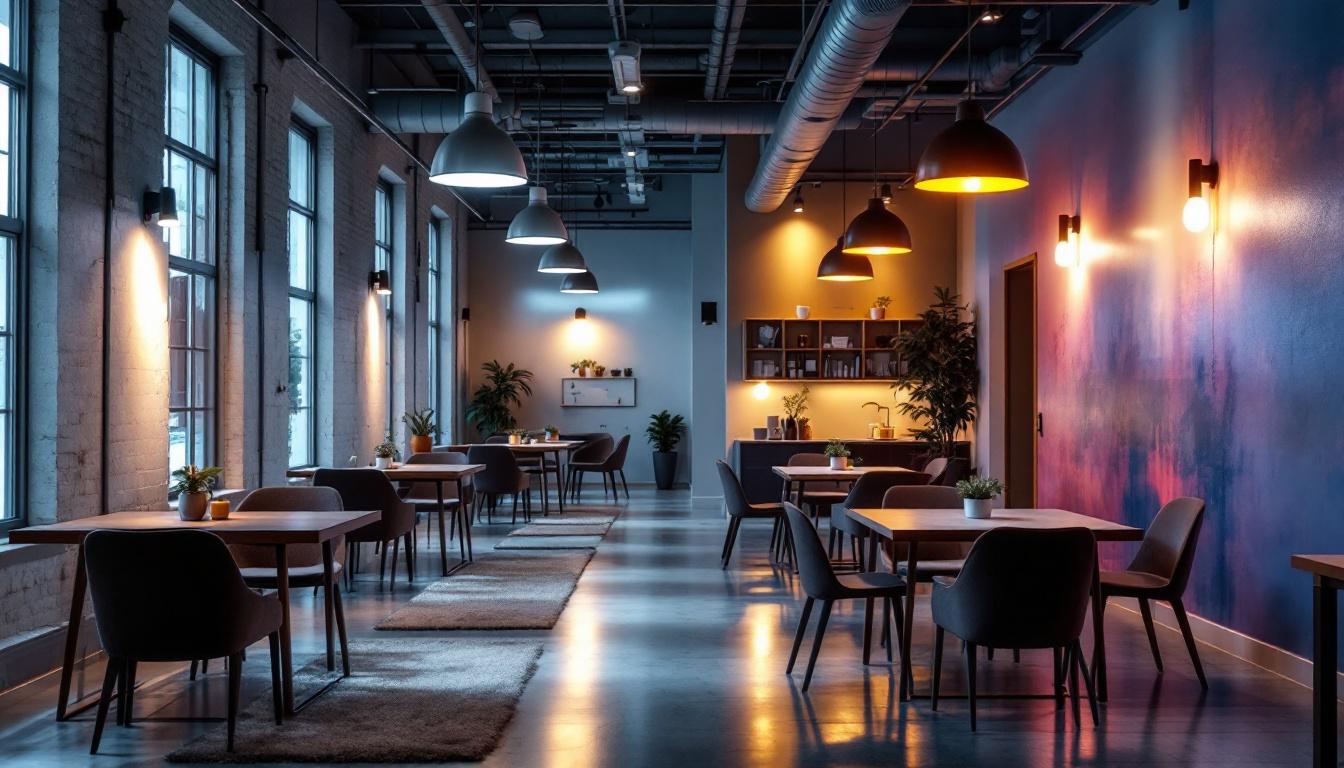 A photograph of a well-lit commercial space showcasing various types of lighting fixtures in use