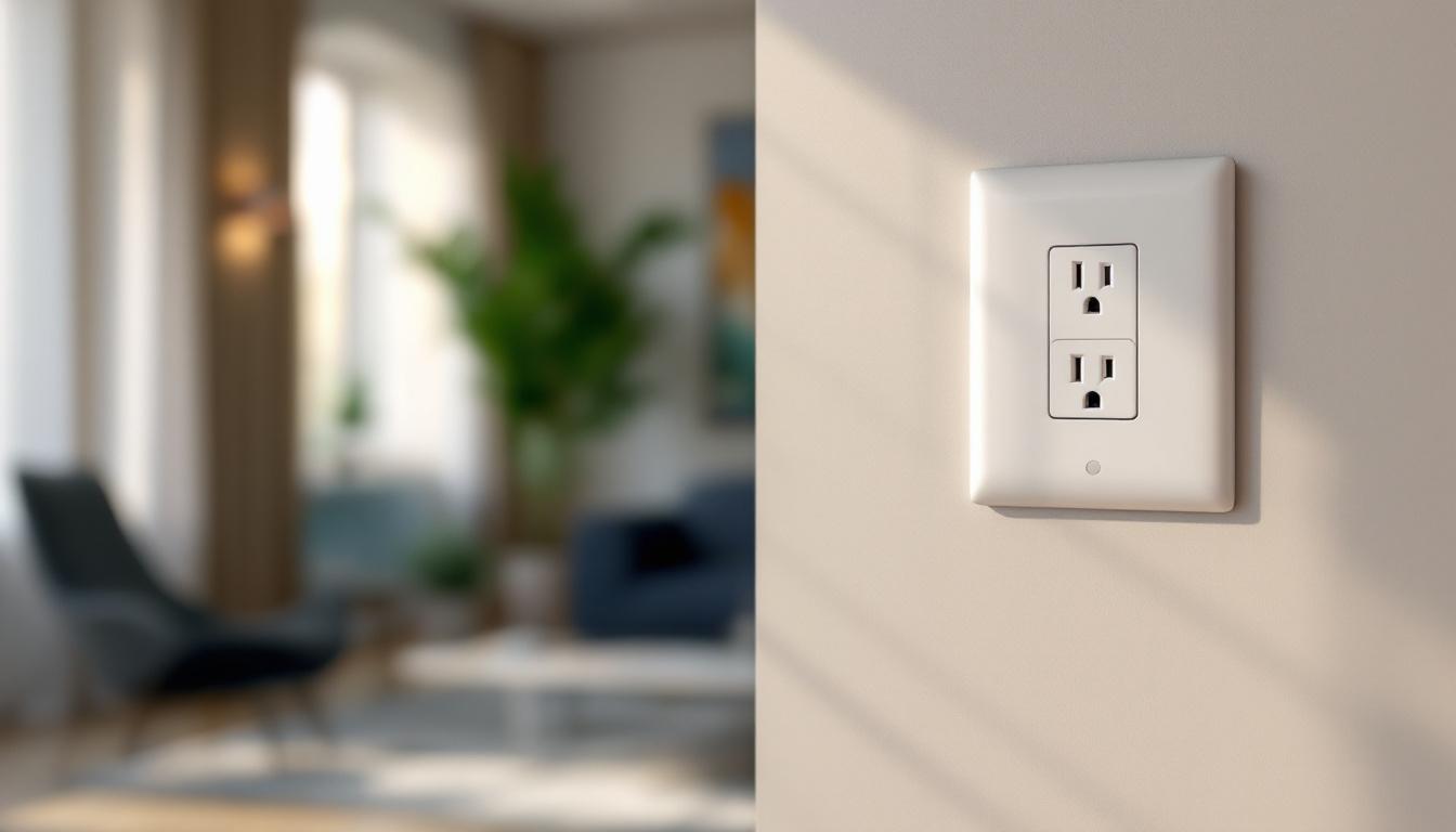 A photograph of a modern electrical outlet in a stylishly designed room