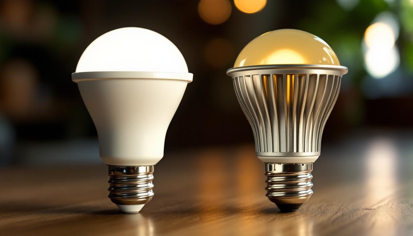 A photograph of capture a photograph of a side-by-side comparison of a traditional mr16 bulb and an led replacement bulb