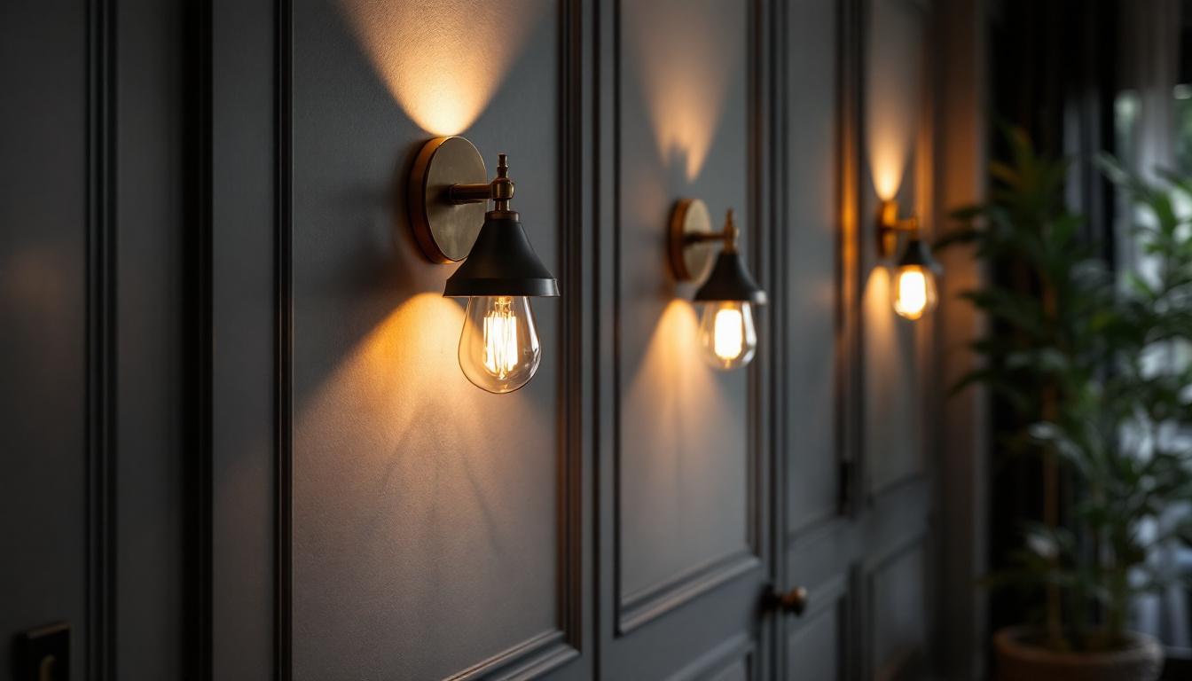 A photograph of a beautifully designed indoor space featuring stylish sconce wall lights