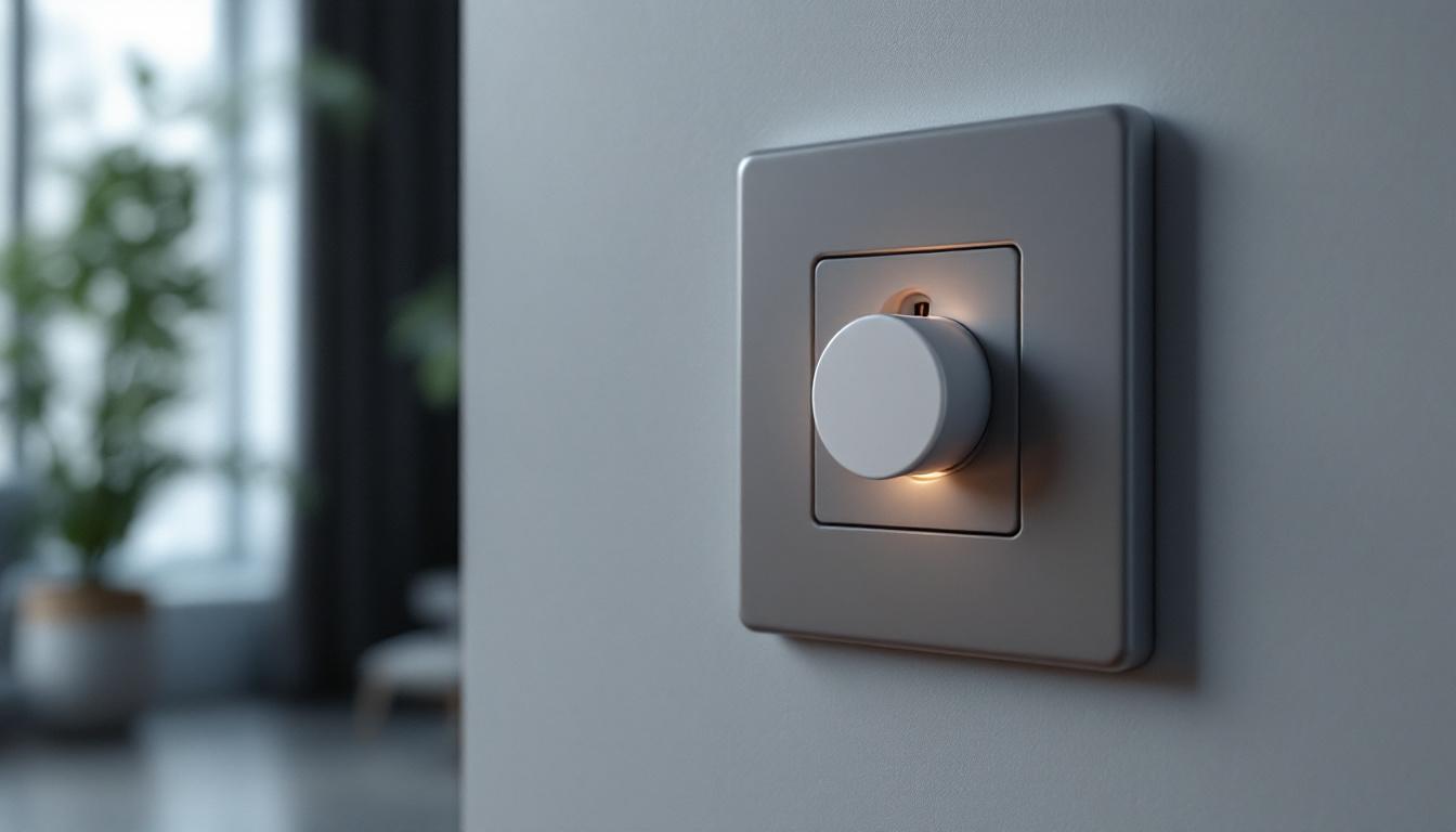 A photograph of a close-up of a stylish electrical outlet cover plate installed in a modern home setting