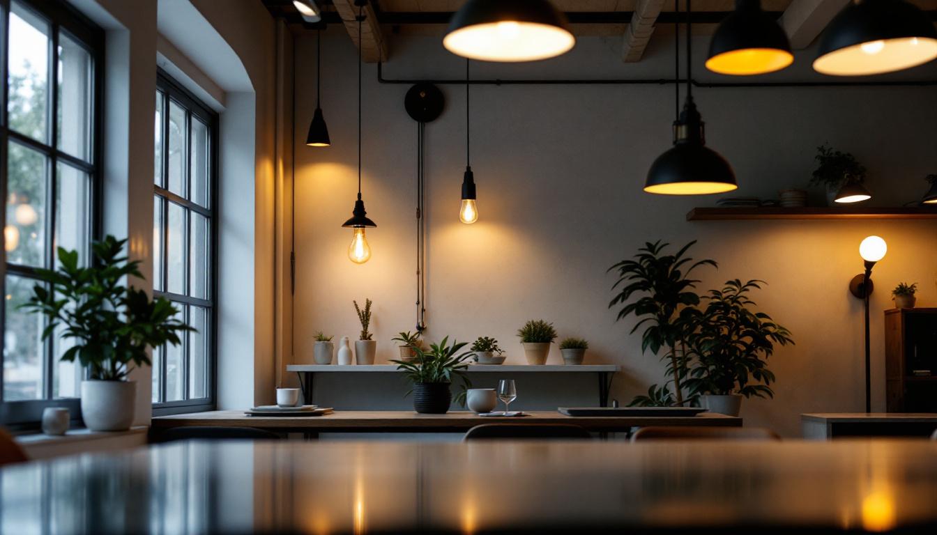 A photograph of a well-lit interior space showcasing a variety of lighting fixtures in use