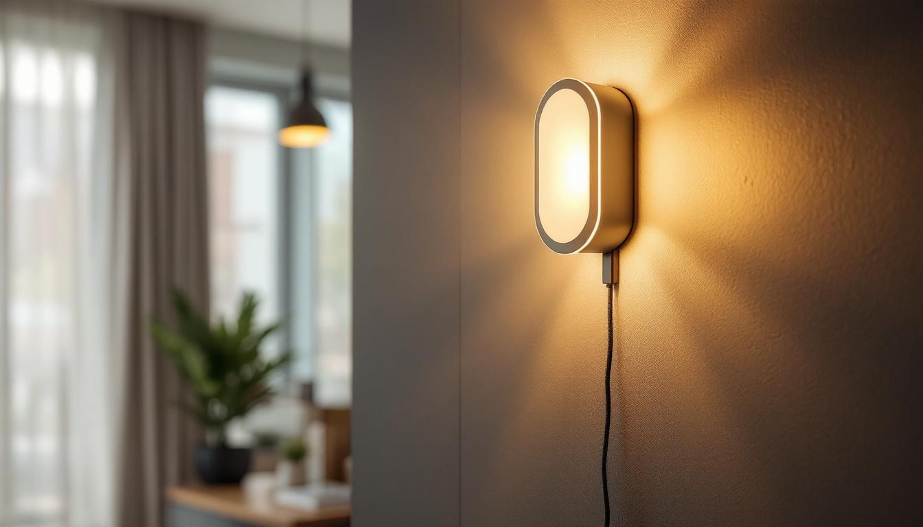 A photograph of a sleek and modern indoor wall light fixture installed in a stylish interior setting