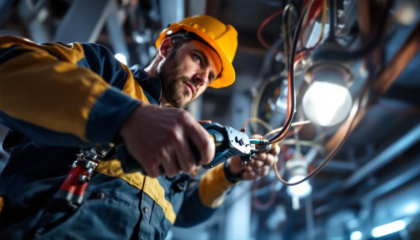 A photograph of a skilled electrical engineer in a well-lit environment