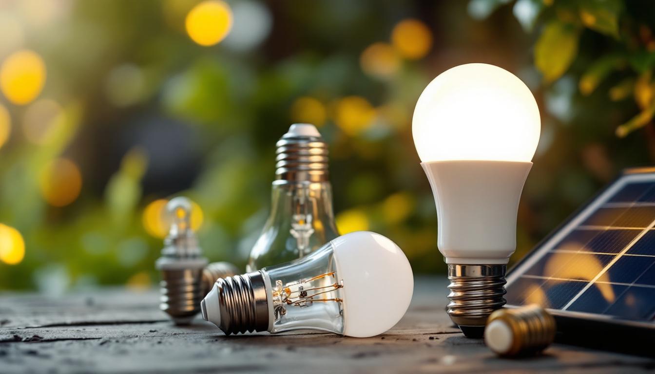 A photograph of a close-up view of various types of replacement light bulbs designed for solar lights