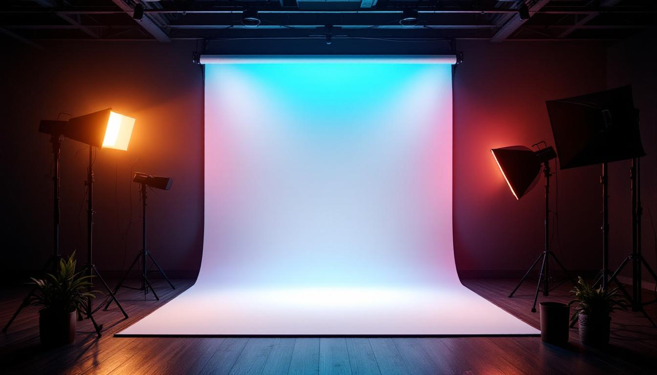 A photograph of a dramatic lighting setup showcasing the contrasting effects of different light sources on a subject