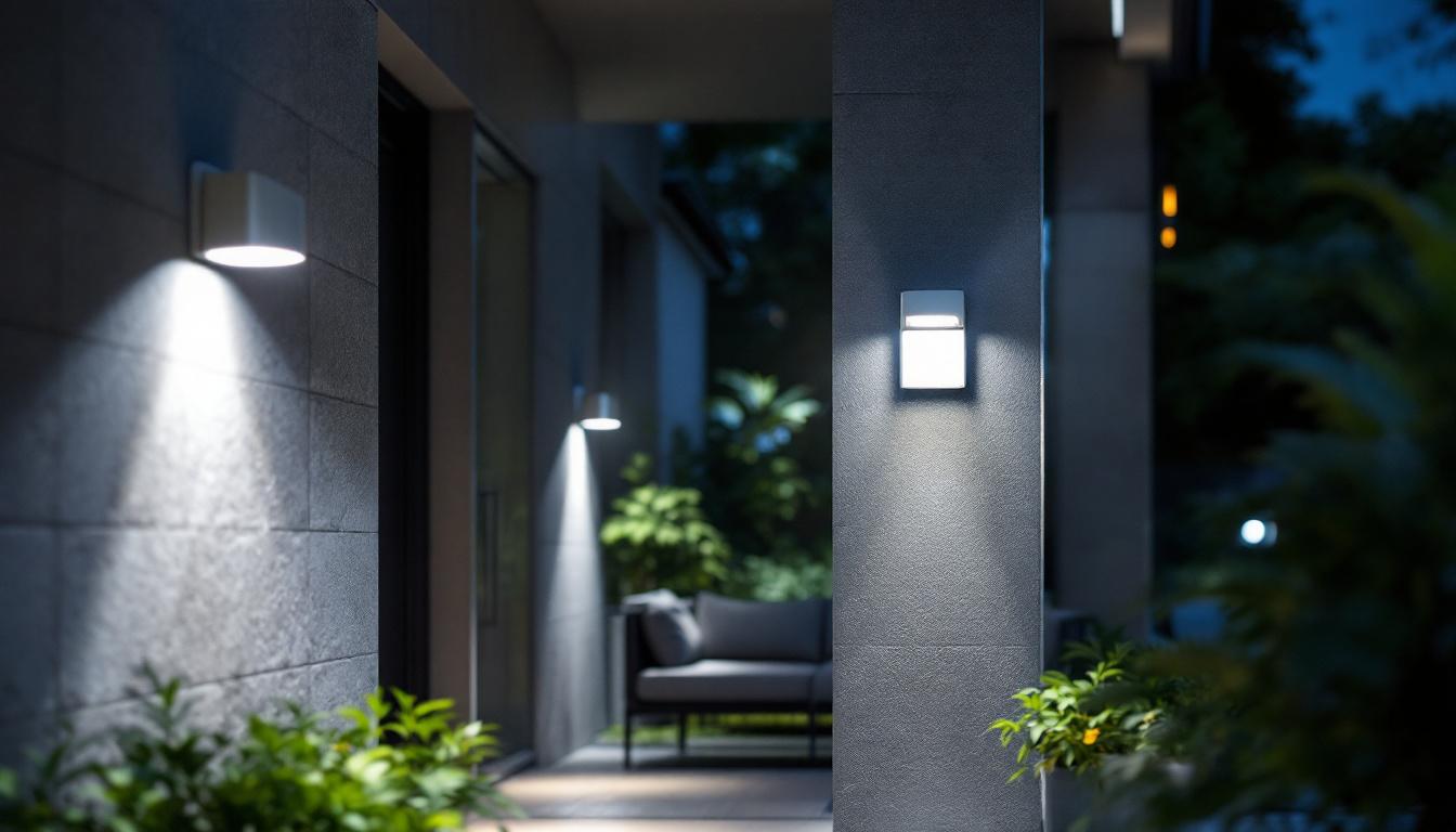 A photograph of a well-lit outdoor space showcasing various styles of led security lights in action