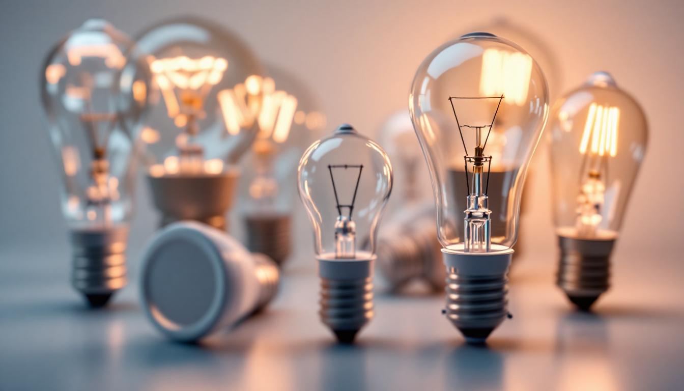 A photograph of a close-up shot of various us standard bulb bases