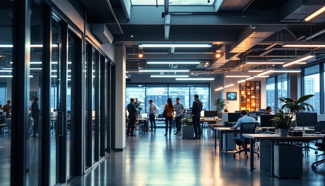 A photograph of a well-lit office or commercial space showcasing t8 led lights in use
