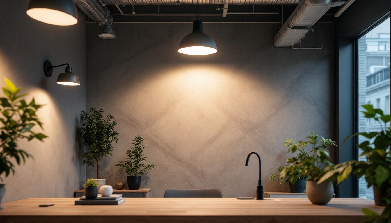 A photograph of capture a photograph of a well-lit interior space showcasing various surface-mounted lighting fixtures in use