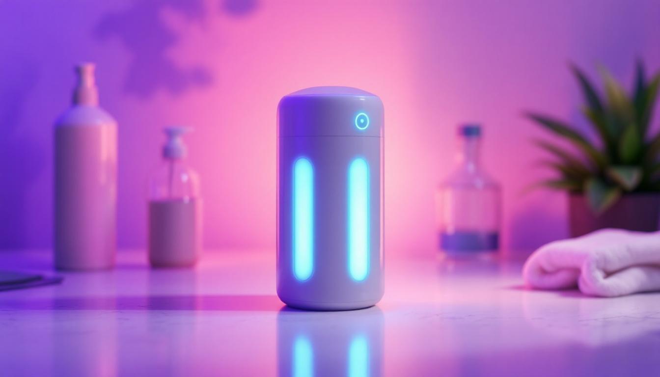 A photograph of a uv light sanitation device in action