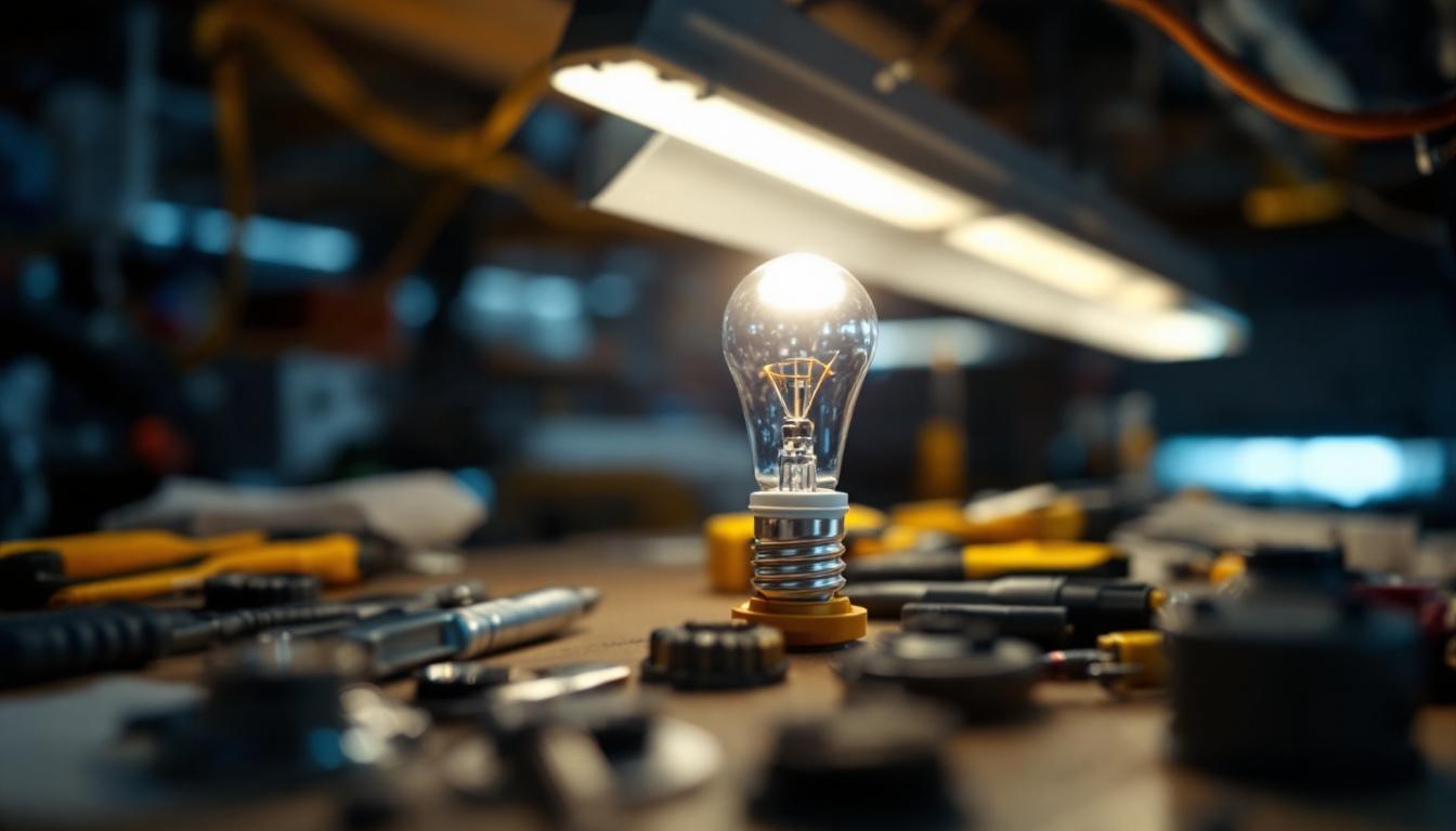 A photograph of a close-up shot of a led replacement bulb being installed in a metal halide fixture