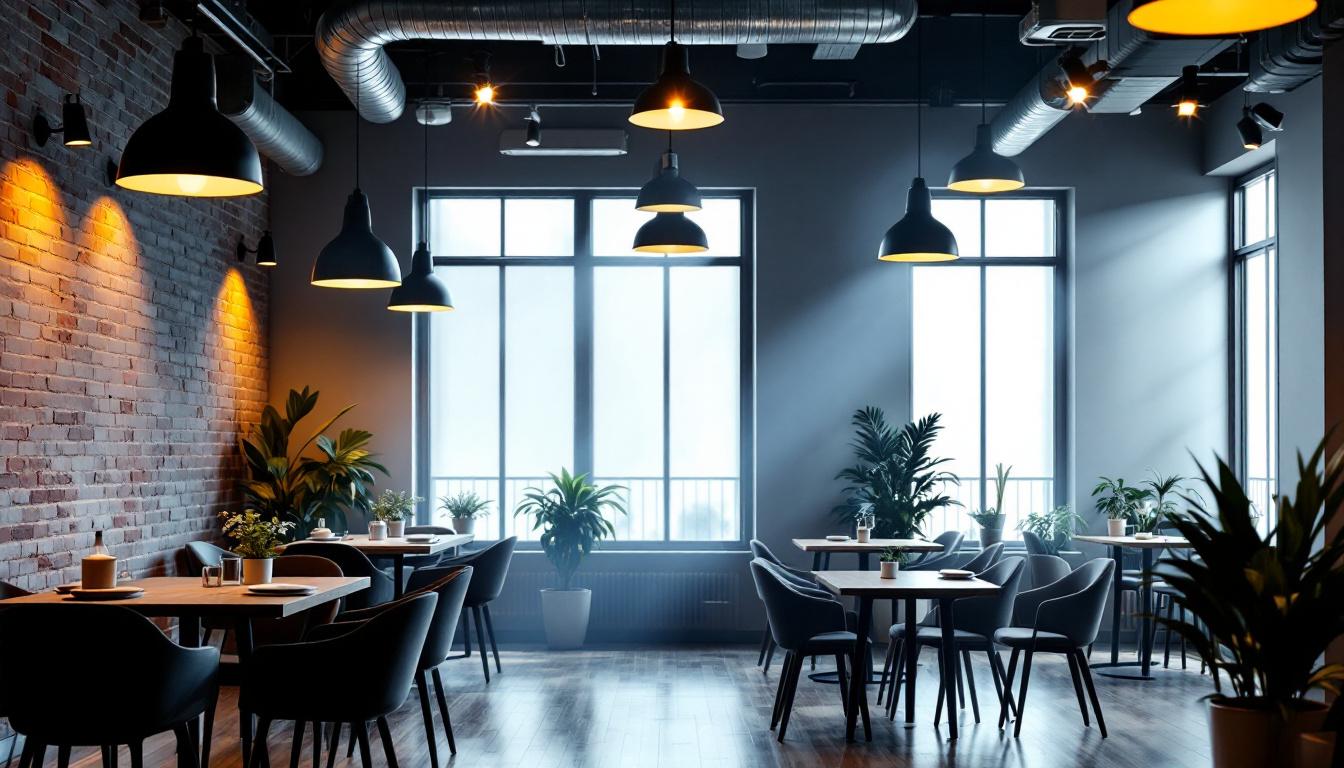 A photograph of a well-lit commercial space showcasing keystone light fixtures in use
