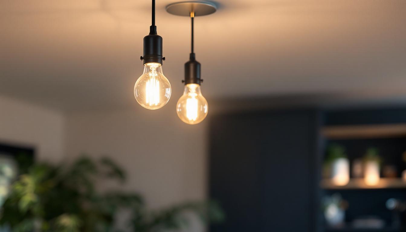 A photograph of a four-wire light fixture installed in a modern interior setting