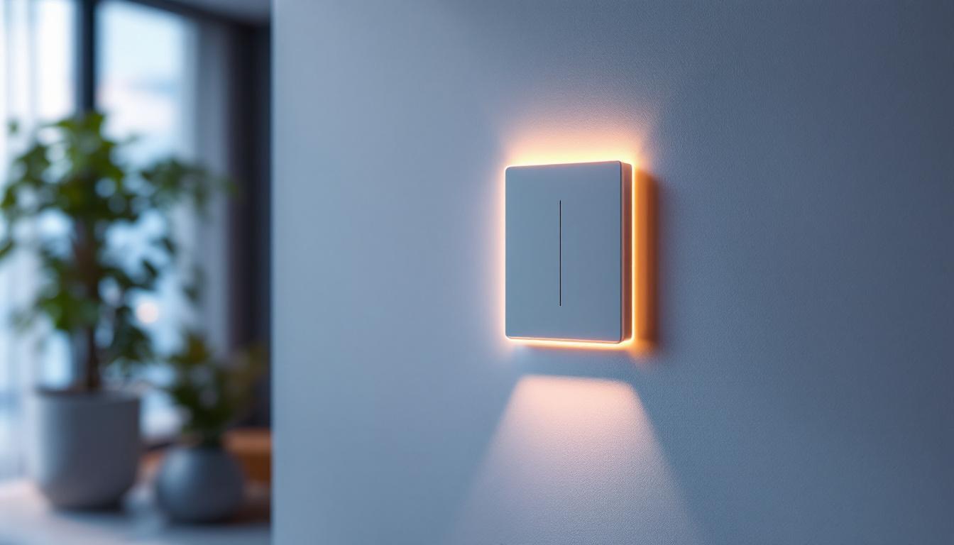 A photograph of a stylish light fan combo switch installed in a beautifully lit room