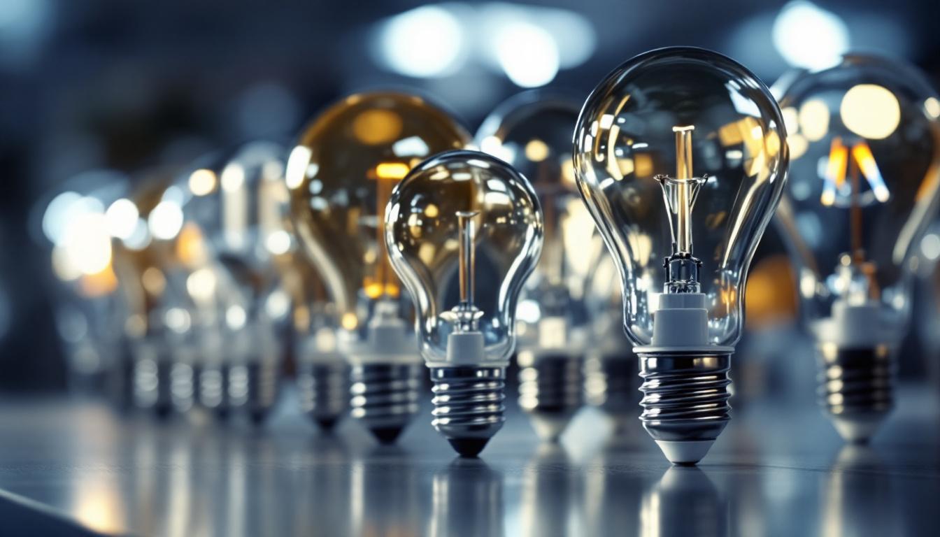 A photograph of a close-up of various t8 light bulbs displayed in a well-lit setting