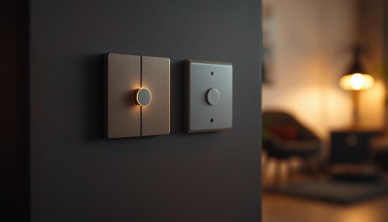 A photograph of a dimming light switch in a stylishly designed interior setting
