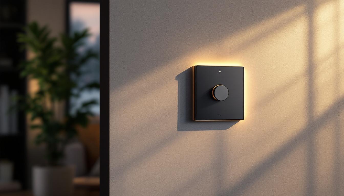 A photograph of a stylish 0 to 10v dimmer switch installed in a modern home setting