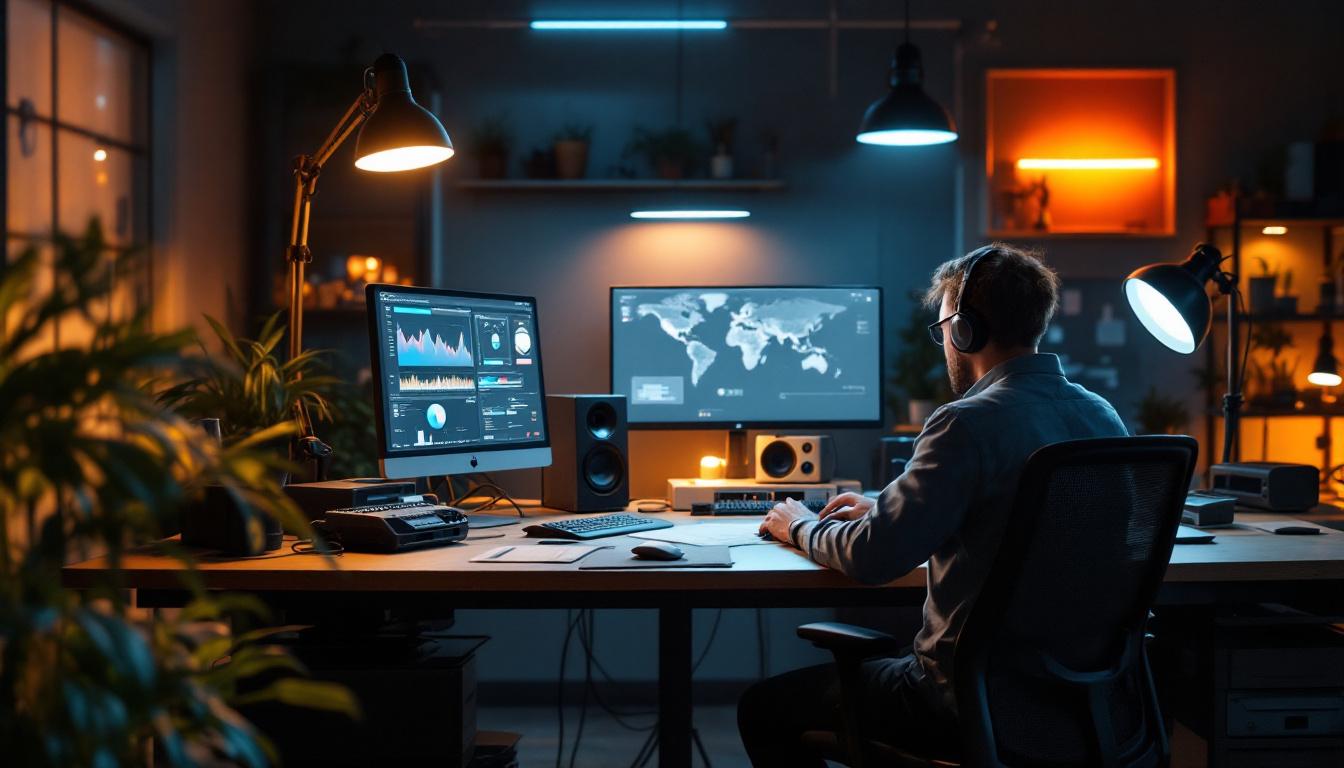 A photograph of a well-lit engineering workspace featuring innovative lighting solutions