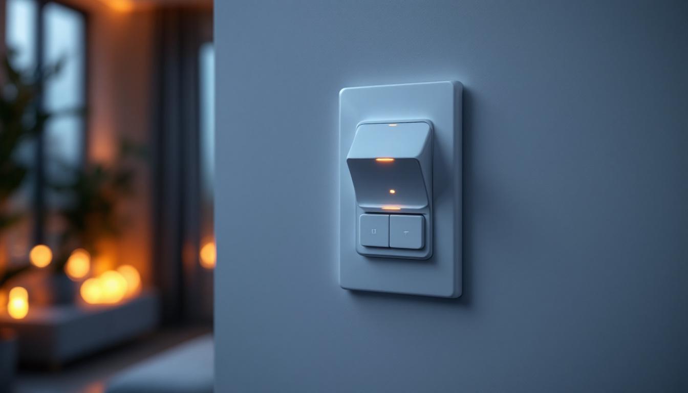 A photograph of a stylish light fan control switch in an elegantly designed room