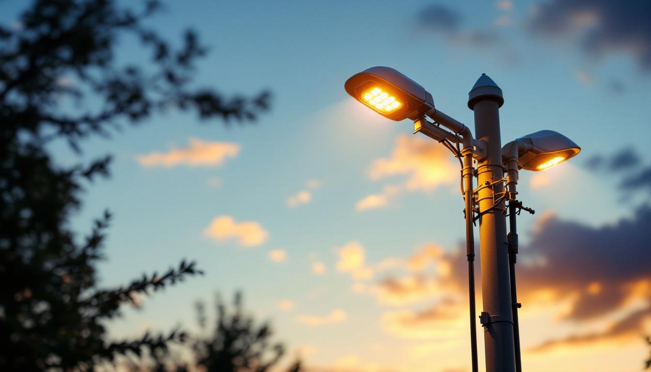 A photograph of a well-maintained lighting pole in an outdoor setting