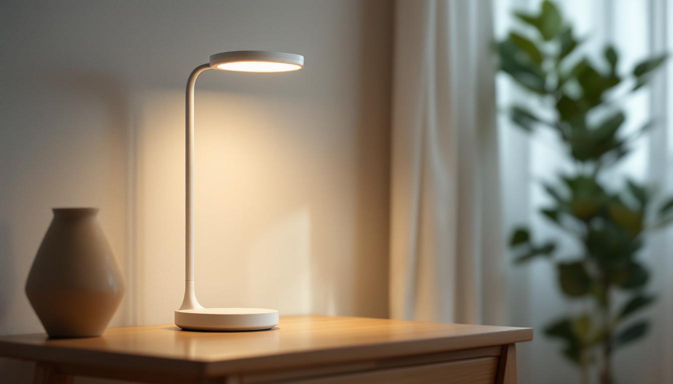 A photograph of a stylishly designed sensor lamp in a cozy