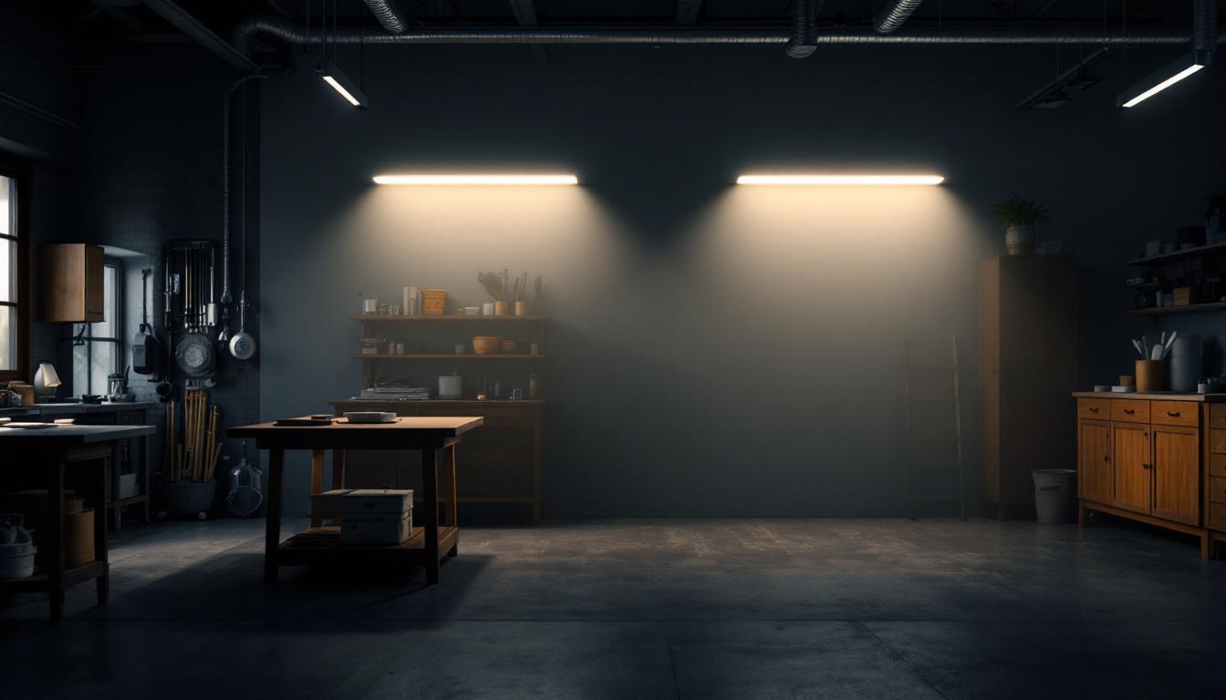 A photograph of a well-lit workshop or garage space showcasing the led 48-inch shop lights in action