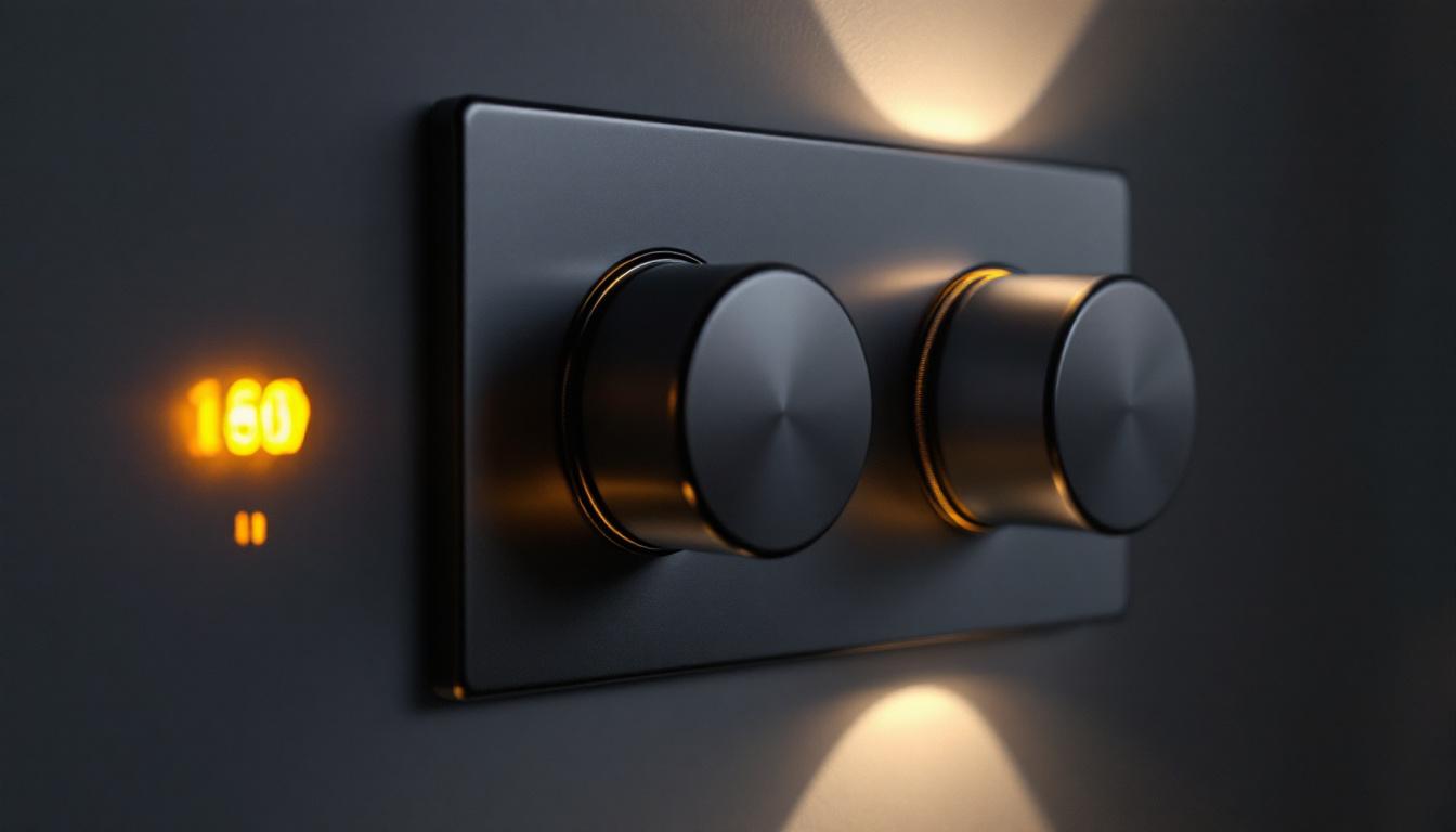 A photograph of a close-up shot of a line voltage dimming switch in action