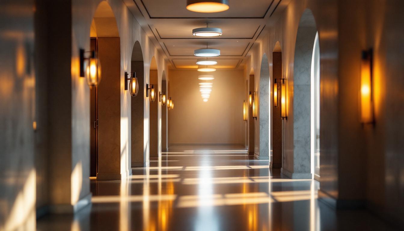 A photograph of a beautifully designed hall featuring a variety of stylish lighting fixtures that highlight the interplay of light and shadow