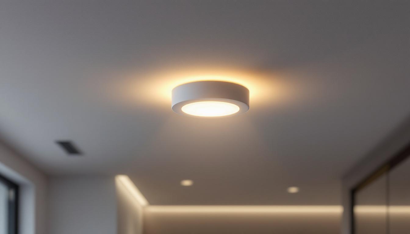 A photograph of an occupancy sensor mounted on a ceiling