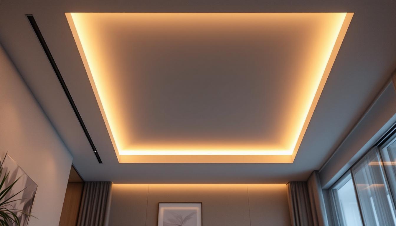 A photograph of a beautifully designed led light tray ceiling in a modern interior space