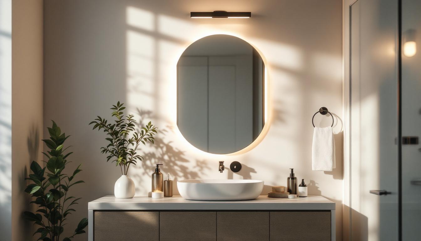 A photograph of a beautifully arranged vanity light fixture in a well-lit bathroom setting