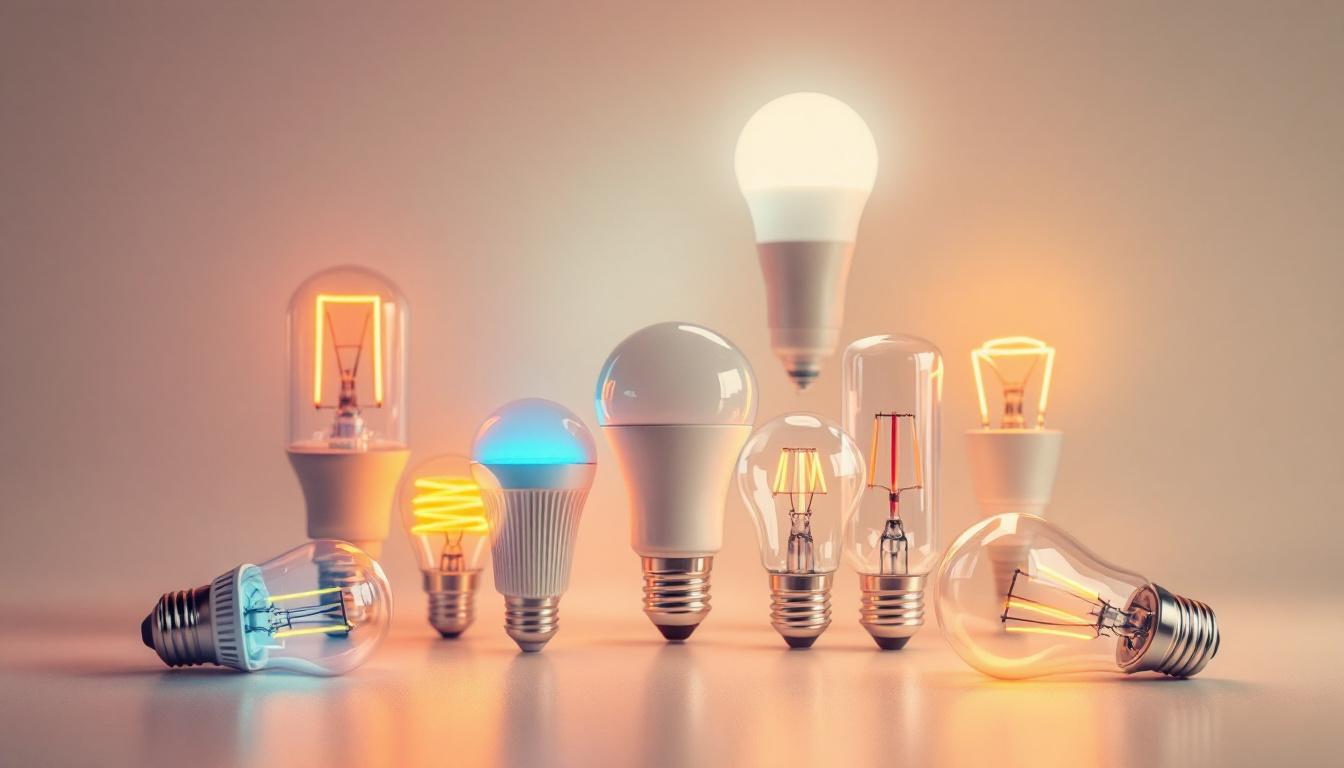 A photograph of a variety of led light bulbs in different shapes