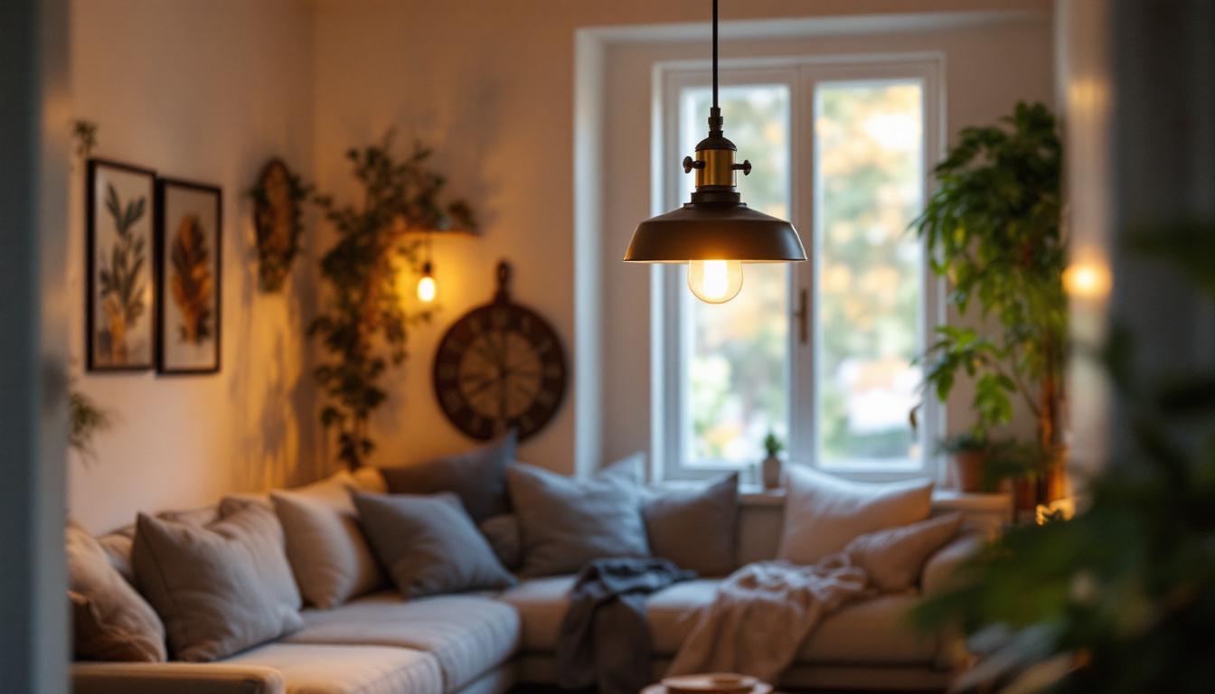 A photograph of a beautifully designed barnlight fixture in a cozy