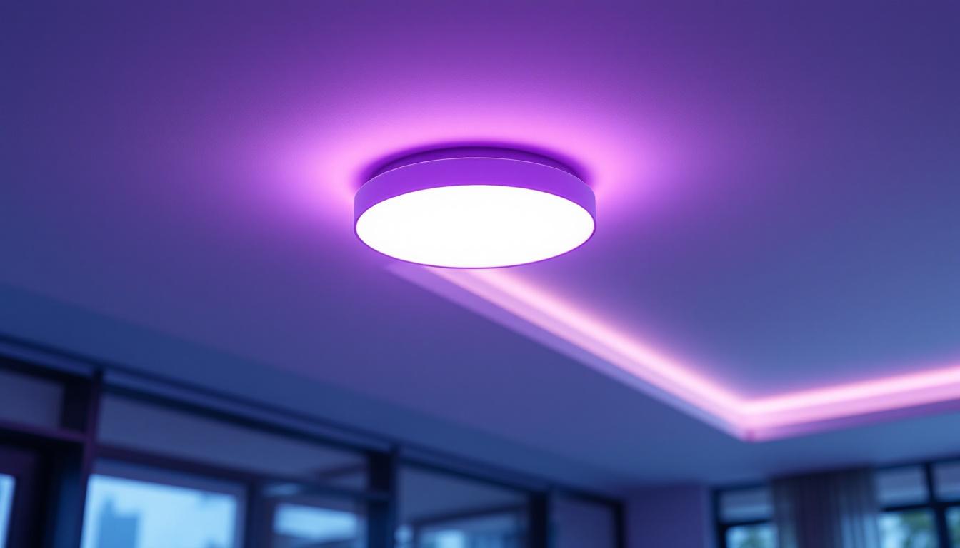 A photograph of capture a photograph of an 8-inch can light trim installed in a modern ceiling