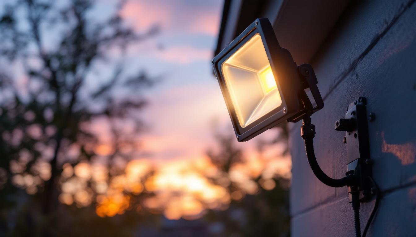 A photograph of a beautifully designed floodlight fixture in an outdoor setting