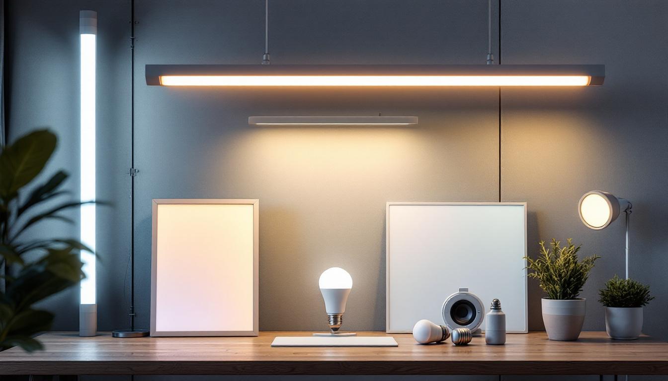 A photograph of a modern lighting setup showcasing various fluorescent tube light alternatives