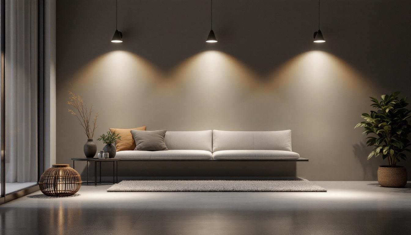A photograph of a well-lit interior space showcasing stylish floor pot lights in various settings