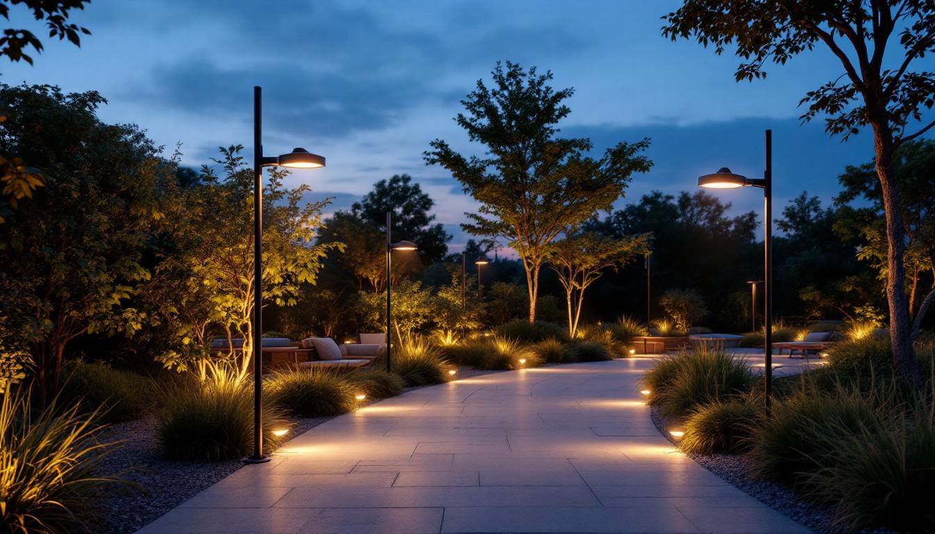 A photograph of a beautifully illuminated outdoor space at dusk