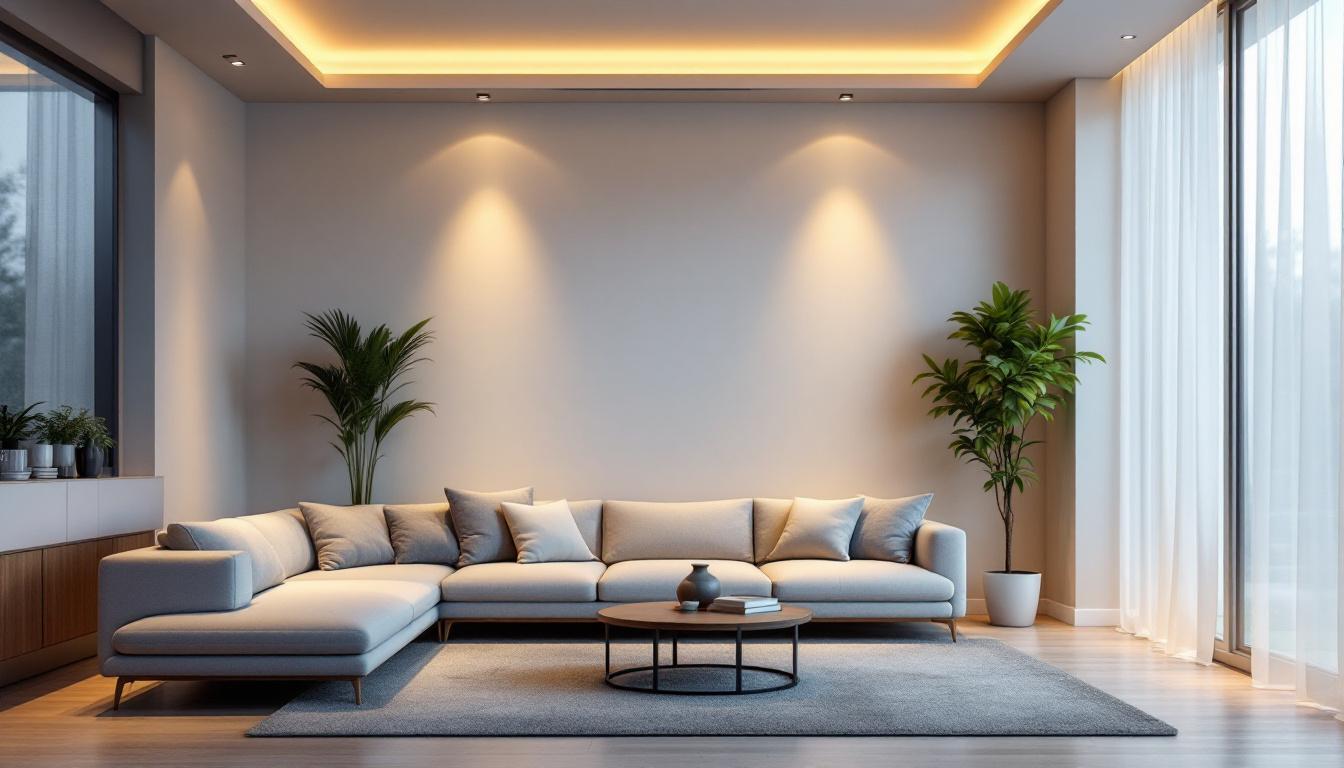 A photograph of a modern living space featuring stylish led recessed downlights