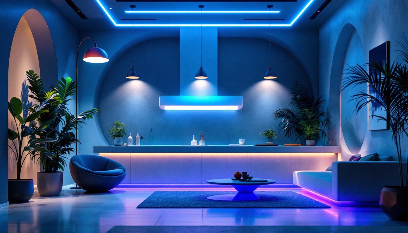 A photograph of a modern lighting design featuring uvc germicidal lamps in a stylish interior setting