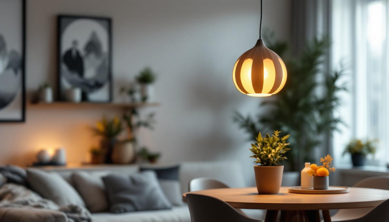 A photograph of a beautifully designed nordic pendant light hanging in a modern interior setting