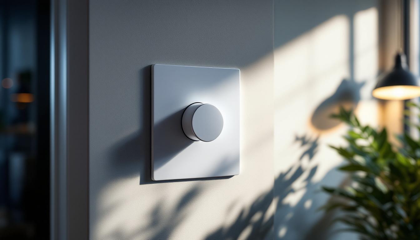 A photograph of a stylish dimmer switch in a well-lit room