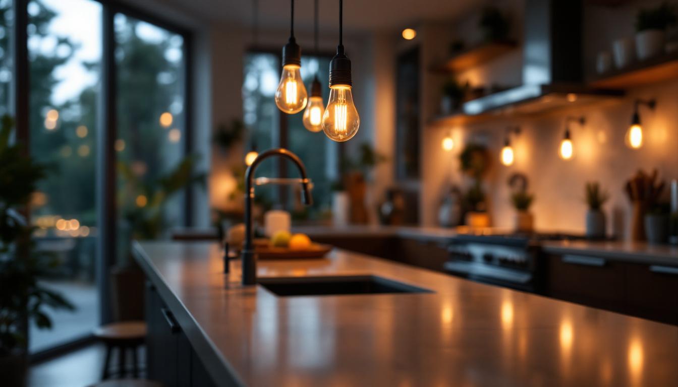 A photograph of a beautifully designed kitchen featuring well-placed recessed lighting